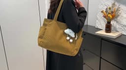 Lightweight Large Capacity Corduroy Handbag with Zipper Closure Solid Color Casual Shoulder Bag for Daily Commuter