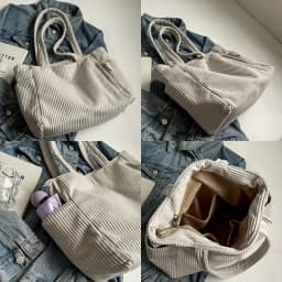 Lightweight Large Capacity Corduroy Handbag with Zipper Closure Solid Color Casual Shoulder Bag for Daily Commuter