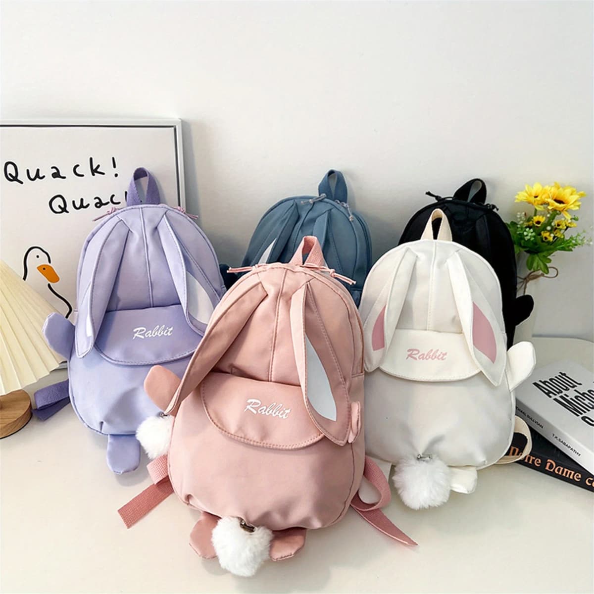 Girl Rabbit Ear Backpack Casual Schoolbag Waterproof Large Capacity School Backpack Smooth Zipper Solid Teens Travel and Gifts