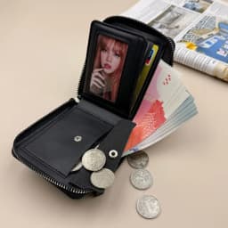 Men's Large Capacity Leather Wallet with Zipper Multi-Card Holder Coin Cash Purse Featuring ID Window