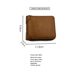 Men's Large Capacity Leather Wallet with Zipper Multi-Card Holder Coin Cash Purse Featuring ID Window