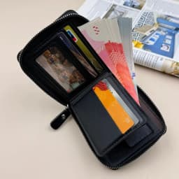 Men's Large Capacity Leather Wallet with Zipper Multi-Card Holder Coin Cash Purse Featuring ID Window