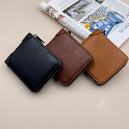 Men's Large Capacity Leather Wallet with Zipper Multi-Card Holder Coin Cash Purse Featuring ID Window