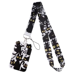 Black Cat Card Holder Lanyard Cartoon Animals Neck Strap Credit Card Case ID Badge Holders Credentials Protection Card Cover
