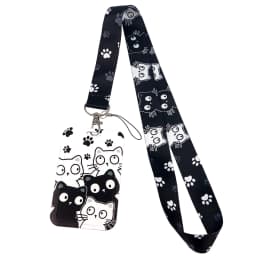 Black Cat Card Holder Lanyard Cartoon Animals Neck Strap Credit Card Case ID Badge Holders Credentials Protection Card Cover