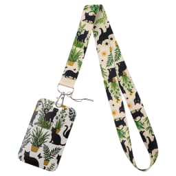 Black Cat Card Holder Lanyard Cartoon Animals Neck Strap Credit Card Case ID Badge Holders Credentials Protection Card Cover