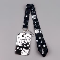 Black Cat Card Holder Lanyard Cartoon Animals Neck Strap Credit Card Case ID Badge Holders Credentials Protection Card Cover