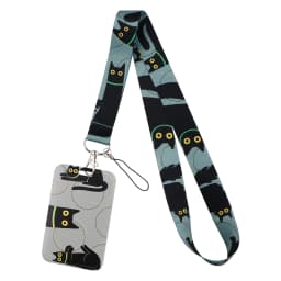 Black Cat Card Holder Lanyard Cartoon Animals Neck Strap Credit Card Case ID Badge Holders Credentials Protection Card Cover
