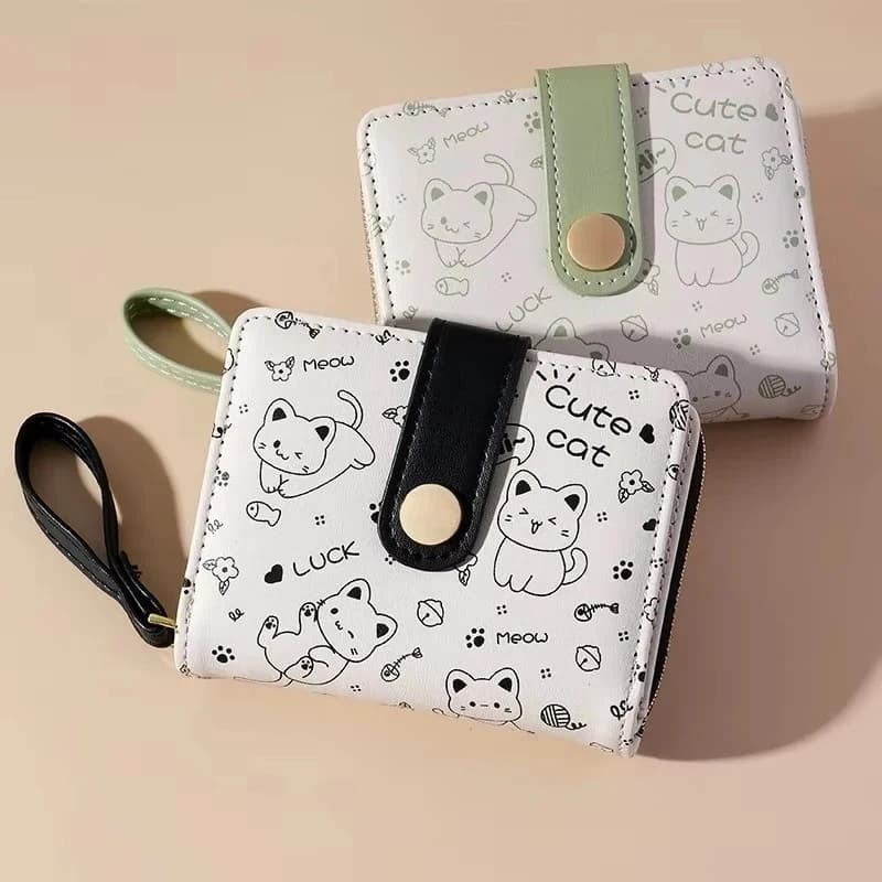 1pc Cute Cat Girls Wallet Short Student ID Bank Card Holder Money Bag Zipper Wallets for Women Key Storage Purse Coin Purse