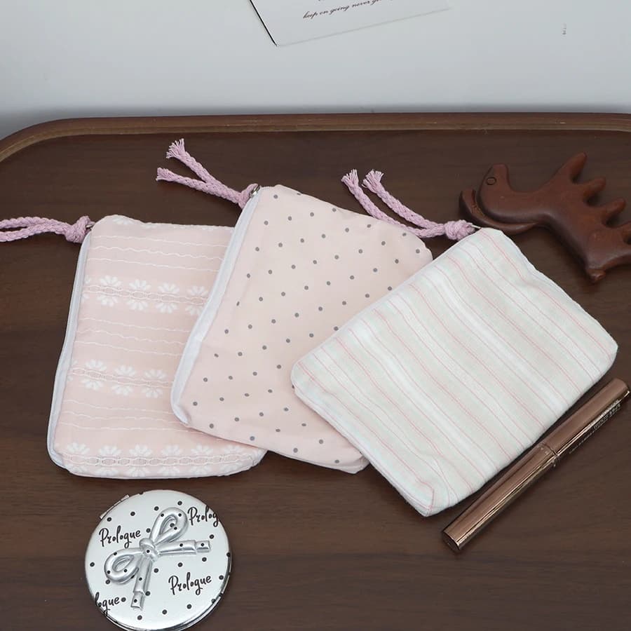 Pink Striped Women Makeup Bag Cute Wallet Mini Cosmetic Bags Portable Key Earphone Lipstick Storage Bag Coin Purse