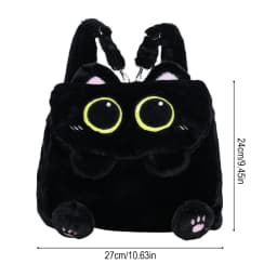Black Cat Plush Backpack for Girls Cute Kitten Design Large Capacity Lightweight School Bag for Students Travel Daily Use