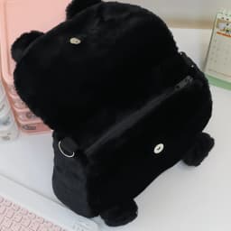 Black Cat Plush Backpack for Girls Cute Kitten Design Large Capacity Lightweight School Bag for Students Travel Daily Use