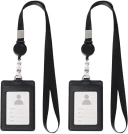 PU Leather Slim Minimalist Wallet ID Card ID Card Holder, Retractable Lanyard Neck Strap with 1 ID Window and 2 Card Slot