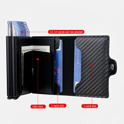 Antitheft Business Carbon Fiber Anti Rfid Credit Bank Card Holder Case 12 Cards with Hasp Men Double Metal Box Cardholder Wallet