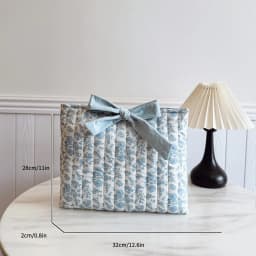 1PC Floral Quilted Makeup Bag with Bow Large Capacity Multifunctional Practical Lightweight College Style Unsealed Lined