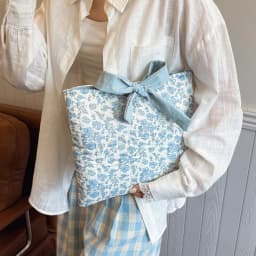 1PC Floral Quilted Makeup Bag with Bow Large Capacity Multifunctional Practical Lightweight College Style Unsealed Lined