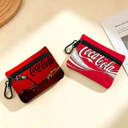 C-Coca C-Cola Oxford Fabric Mini Coin Wallet Smooth Zipper Hanging Design Multi-use Small Storage Bag For Travel