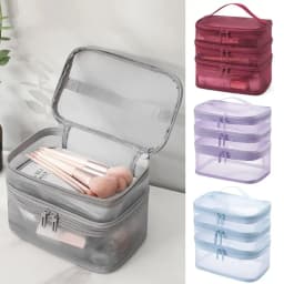 2/3 Layer Portable Transparent Mesh Travel Bag Large Capacity Storage Toiletry Bag 2/3 Layer Makeup Case Toiletries Organization