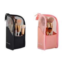 Standing Mesh Toiletry Bag Women Portable Cosmetic Makeup Organizer Travel Waterproof Toothbrush Storage Case Beauty Pouch