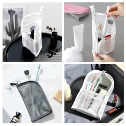 Standing Mesh Toiletry Bag Women Portable Cosmetic Makeup Organizer Travel Waterproof Toothbrush Storage Case Beauty Pouch