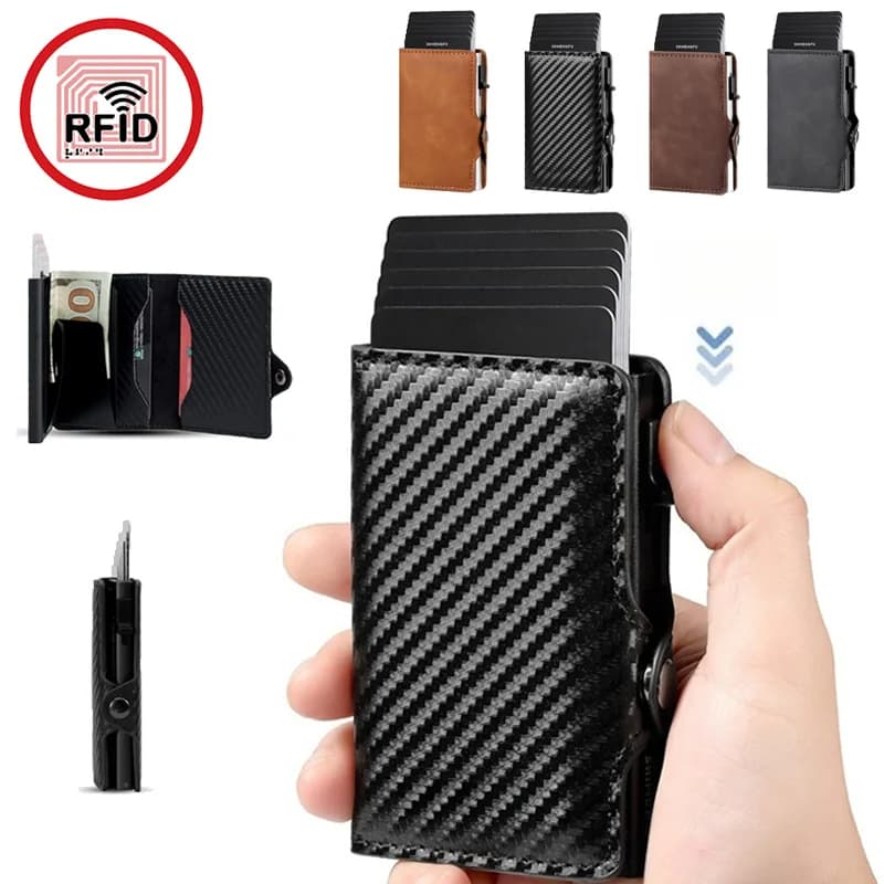 Men's Women's Multi-Function Designer Bank Card Wallet RFID Blocking Metal Aluminum ID Card Holder Fashion Business Pop-Up Purse