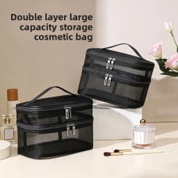 Portable Handheld Mesh Cosmetic Pouch Large Capacity Toiletry Organizer Multifunctional Travel Makeup Storage Bag