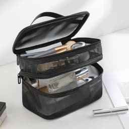 Portable Handheld Mesh Cosmetic Pouch Large Capacity Toiletry Organizer Multifunctional Travel Makeup Storage Bag