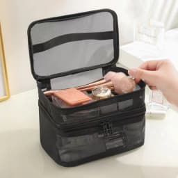 Portable Handheld Mesh Cosmetic Pouch Large Capacity Toiletry Organizer Multifunctional Travel Makeup Storage Bag
