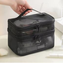 Portable Handheld Mesh Cosmetic Pouch Large Capacity Toiletry Organizer Multifunctional Travel Makeup Storage Bag