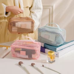 Large Capacity Mesh Handheld Makeup Bag Zipper Multi-layer Transparent Mesh Cosmetic Bag Organizer Case Square