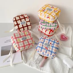 women's Makeup Bags Japanese Cherry Plaid Dopamine Sweet Kawaii Cute Cosmetic Bags Portable Multifunctional Storage Bag For Girl