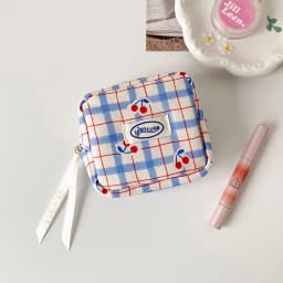 women's Makeup Bags Japanese Cherry Plaid Dopamine Sweet Kawaii Cute Cosmetic Bags Portable Multifunctional Storage Bag For Girl