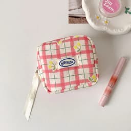 women's Makeup Bags Japanese Cherry Plaid Dopamine Sweet Kawaii Cute Cosmetic Bags Portable Multifunctional Storage Bag For Girl