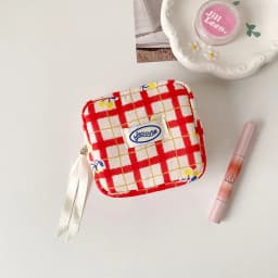 women's Makeup Bags Japanese Cherry Plaid Dopamine Sweet Kawaii Cute Cosmetic Bags Portable Multifunctional Storage Bag For Girl