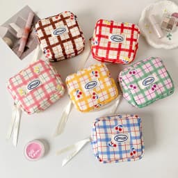 women's Makeup Bags Japanese Cherry Plaid Dopamine Sweet Kawaii Cute Cosmetic Bags Portable Multifunctional Storage Bag For Girl