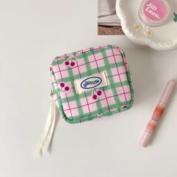 women's Makeup Bags Japanese Cherry Plaid Dopamine Sweet Kawaii Cute Cosmetic Bags Portable Multifunctional Storage Bag For Girl