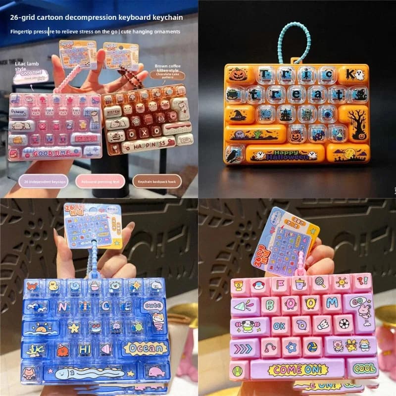 Portable 26 Grid Keyboard Keychain Pendant for Bags Backpacks Halloween Costume Accessory Decompression Fingertip Sensory