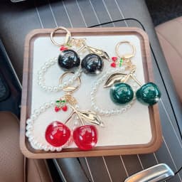 1PC Sweet Cherry Imitation Pearl Beads Key Chain Exquisite Bag Pendant Decoration Backpack Accessories Car Keyring Jewelry Gift