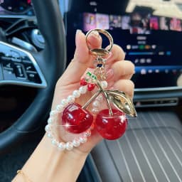 1PC Sweet Cherry Imitation Pearl Beads Key Chain Exquisite Bag Pendant Decoration Backpack Accessories Car Keyring Jewelry Gift