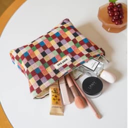 Colorful Checkered Women's Makeup Bag Large Capacity Makeup Lipstick Storage Bag Portable Travel Toiletry Bag Commuter Clutch