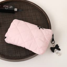 Quilted Bow Makeup Bag, Portable Travel Pouch for Lipstick, Earphones, and Small Items, Exquisite Handheld Clutch