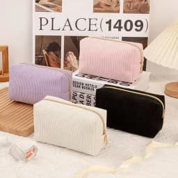 Cute Corduroy Cosmetic Bag for Girls Spacious Makeup Pouch Durable Stationery Organizer Pencil Case School Office Supplies