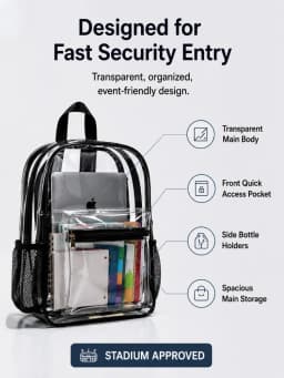 Clear Backpack Heavy Duty Transparent PVC Bookbag Stadium Approved Security Fast Checks For School College Work Music Festival
