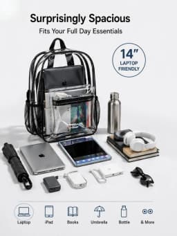 Clear Backpack Heavy Duty Transparent PVC Bookbag Stadium Approved Security Fast Checks For School College Work Music Festival