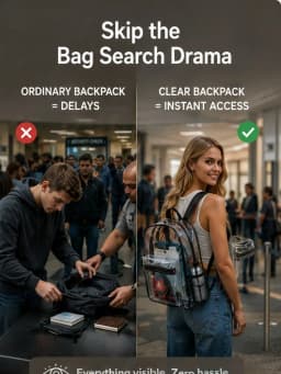 Clear Backpack Heavy Duty Transparent PVC Bookbag Stadium Approved Security Fast Checks For School College Work Music Festival