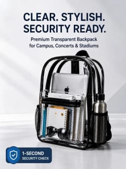 Clear Backpack Heavy Duty Transparent PVC Bookbag Stadium Approved Security Fast Checks For School College Work Music Festival