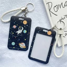 1Pc Solid Color Student Bus ID Card Protective Cover Keyring School Access Door Card Credit Card Holder Bag Set Key Chain
