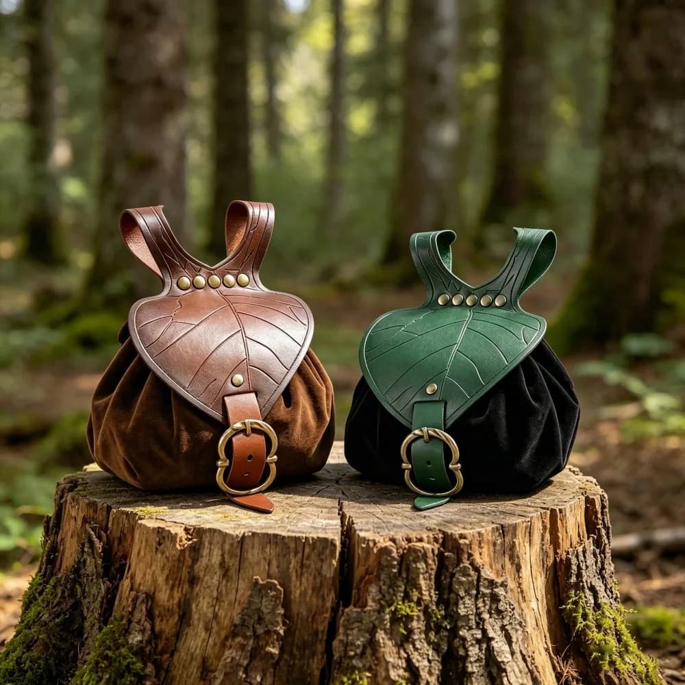1pc Medieval Waist Bag, Renaissance Festival PU Leather Coin Purse, Elf Leaf Shaped Fanny Pack, Drawstring Pouch, Suitable For T