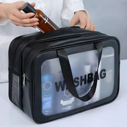 Fashion Portable Large Capacity Makeup Bag; Double Layer Frosted Dry Wet Separation Wash Bag; Multifunctional Travel Storage Bag