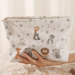 Small Animal Pattern Printed Corduroy Zipper Makeup Bag Storage Bags Cosmetic Makeup Bag Multifunctional Wash Bag with Lining